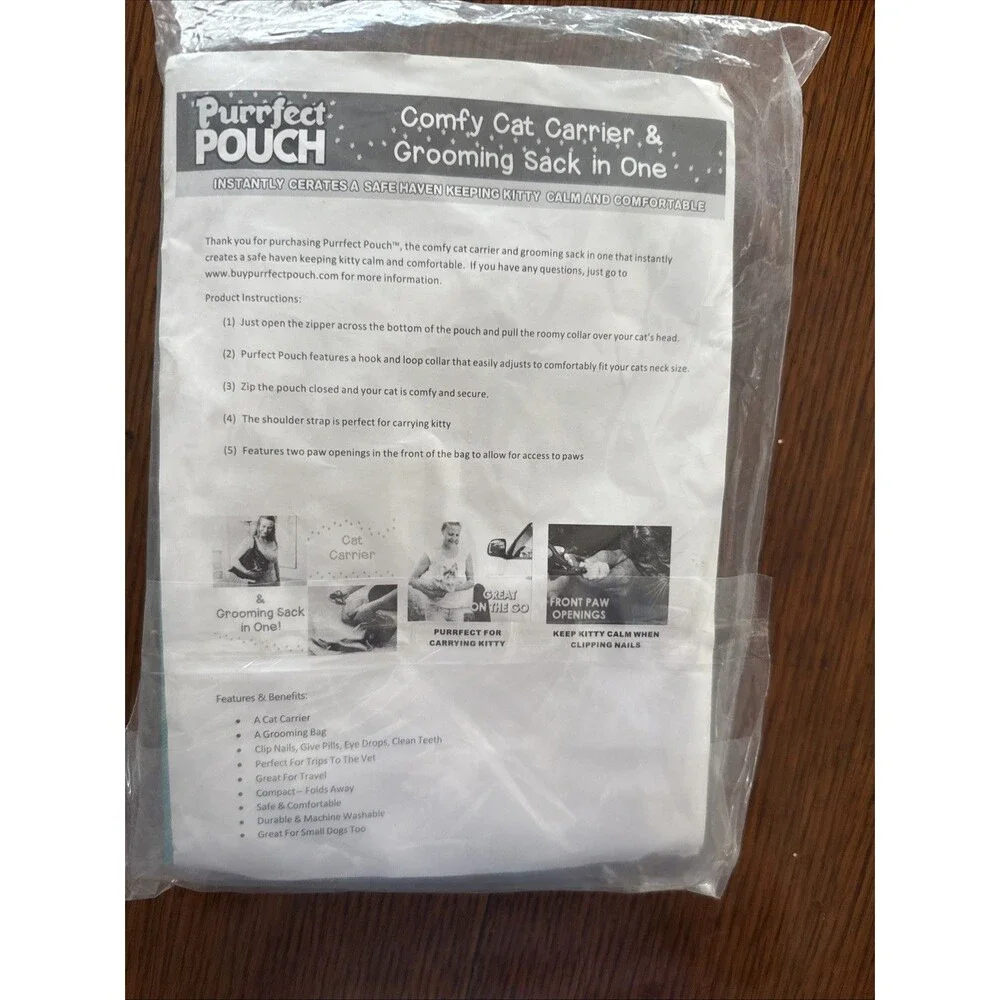 Purrfect Pouch Cat/Small Dog Carrier & Grooming Sack as seen On FB & TV